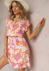 Pomarańczowa Rozkloszowana Mini Sukienka z Wiskozy w Kwiatowy Print i z Gumką w Pasie Yapta. Brązowe sukienki damskie Renee, l, bez wzorów, z wiskozy, bez kołnierzyka, bez ramiączek, mini, rozkloszowane. Za 14.99 zł.