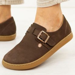 Barefoot czekoladowe skórzane Polskie półbuty damskie Deoni D689. Brązowe półbuty damskie Deoni, na jesień, bez wzorów, z jeansu, casualowe, bez obcasa, na płaskiej podeszwie, bez zapięcia. Za 429.00 zł.