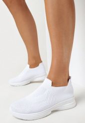 Białe Płaskie Buty Sportowe z Elastyczną Cholewką przed Kostkę Atale. Białe obuwie sportowe damskie Born2be, na lato, bez wzorów, bez zapięcia, tenisowe. Za 54.99 zł.