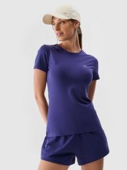 4F T-shirt slim gładki damski - granatowy M. Niebieskie t-shirty damskie 4F, m, bez wzorów, z bawełny, klasyczne, bez kołnierzyka, bez ramiączek. Za 39.99 zł.