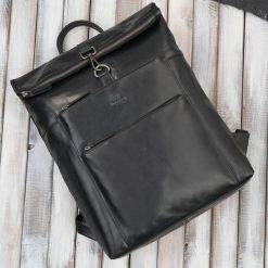 Plecak skórzany vintage roll top na laptopa miejski czarny Paolo Peruzzi SL-02-BL. Czarne plecaki męskie bez wzorów, ze skóry, biznesowe. Za 389.00 zł.