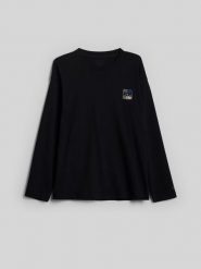 4F Longsleeve loose z nadrukiem męski - czarny XL. Czarne koszulki sportowe męskie 4F, m, bez wzorów, z bawełny, bez ramiączek, trekkingowe. Za 89.99 zł.