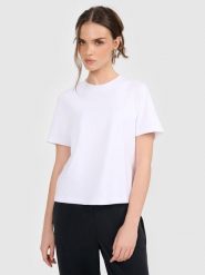 4F T-shirt regular gładki damski - biały M. Białe t-shirty damskie 4F, m, bez wzorów, z bawełny, bez kołnierzyka, bez ramiączek. Za 69.99 zł.