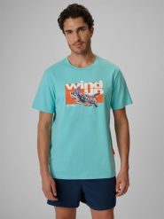 4F T-shirt regular z nadrukiem męski - turkusowy XXL. Niebieskie t-shirty męskie 4F, m, bez wzorów, z bawełny, bez kołnierzyka, bez ramiączek. Za 79.99 zł.
