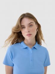 4F Koszulka polo slim damska - granatowa XS. Niebieskie bluzki damskie 4F, xs, bez wzorów, z bawełny, klasyczne, bez kołnierzyka, bez ramiączek. Za 89.99 zł.