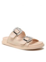 DeeZee Klapki E566-40 Beżowy. Brązowe klapki damskie DeeZee, bez wzorów, ze skóry, bez obcasa, bez zapięcia. Za 139.99 zł.