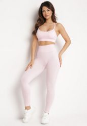 Jasnoróżowy Komplet Sportowy Biustonosz na Ramiączkach i Legginsy z Gumką w Pasie Nadlira. Czerwone legginsy damskie Born2be, m, bez wzorów, na fitness i siłownię. Za 79.99 zł.