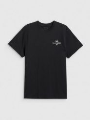 4F T-shirt loose z nadrukiem damski - czarny M. Czarne t-shirty damskie 4F, m, bez wzorów, z bawełny, bez kołnierzyka, bez ramiączek. Za 69.99 zł.