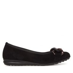 Baleriny Gabor. Czarne balerinki damskie Gabor, bez wzorów, bez obcasa, bez zapięcia. Za 389.99 zł.