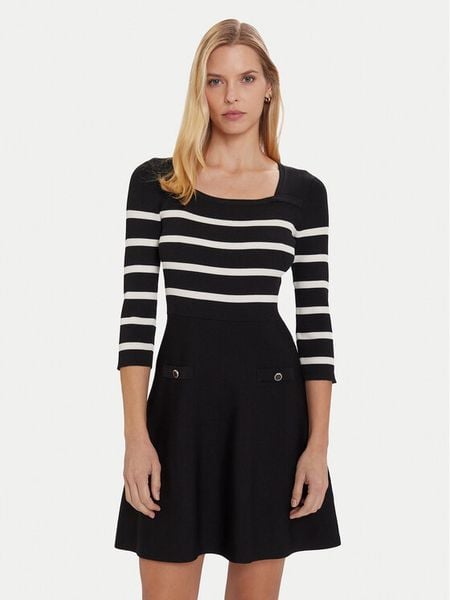 Morgan Sukienka dzianinowa 252-RMPIA Czarny Regular Fit. Czarne sukienki damskie Morgan, l, bez wzorów, z dzianiny, bez kołnierzyka, bez ramiączek. Za 369.99 zł.