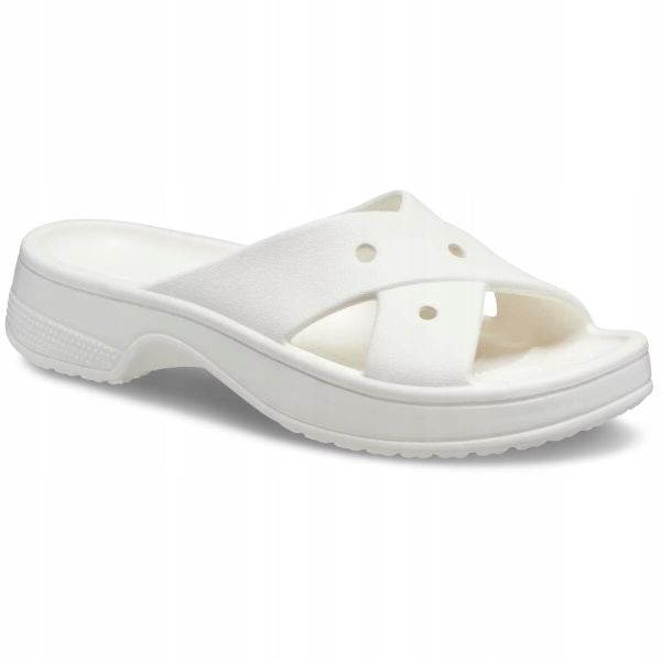 Klapki Dla Dorosłych Crocs Classic Cross Strap. Białe klapki damskie Crocs, bez wzorów, z materiału, bez obcasa, bez zapięcia. Za 159.99 zł.
