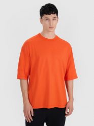 4F T-shirt oversize gładki męski - pomarańczowy L. Brązowe koszulki sportowe męskie 4F, l, bez wzorów, z bawełny, bez ramiączek, do koszykówki. W wyprzedaży za 39.99 zł.