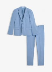 Garnitur z super stretchem 2-częściowy, slim fit. Niebieskie garnitury męskie bonprix, m, bez wzorów, eleganckie. Za 479.99 zł.