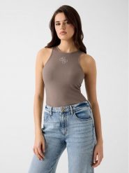 Guess T-Shirt 180724 Brązowy Classic Fit. Brązowe t-shirty damskie Guess, xxl, z aplikacjami, bez kołnierzyka, bez ramiączek. Za 174.99 zł.