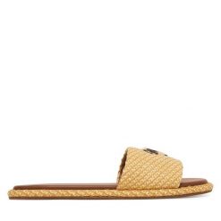 Klapki LOVE MOSCHINO. Brązowe klapki damskie Love Moschino, bez wzorów, bez obcasa, bez zapięcia. Za 799.99 zł.