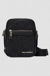 KARL LAGERFELD Czarna męska saszetka z monogramem. Czarne saszetki i nerki męskie KARL LAGERFELD, z materiału, małe. W wyprzedaży za 549.99 zł.