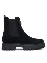 Guess Sztyblety FLTF2D SUE10 Czarny. Czarne botki damskie Guess, z aplikacjami, ze skóry, bez obcasa, na płaskiej podeszwie, bez zapięcia. Za 674.99 zł.