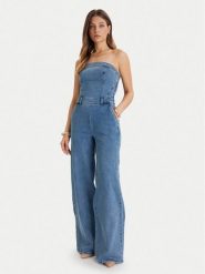Guess Kombinezon W5BD1F D4LU0 Niebieski Regular Fit. Niebieskie sukienki damskie Guess, xs, z aplikacjami, z bawełny, bez kołnierzyka, bez ramiączek. Za 799.99 zł.