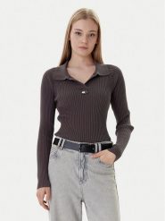 Tommy Jeans Sweter DW0DW22036 Brązowy Slim Fit. Brązowe swetry nierozpinane damskie Tommy Jeans, xxs, bez wzorów, z bawełny, bez kołnierzyka, bez ramiączek. Za 369.99 zł.