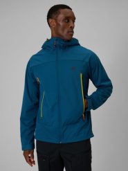 4F Kurtka softshell wiatroodporna membrana 8000 męska - turkusowa S. Niebieskie kurtki męskie 4F, l, bez wzorów, ze skóry, bez kaptura. Za 399.99 zł.