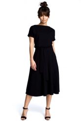 Czarna Midi Sukienka z Szerokim Dołem. Czarne sukienki damskie MOE, l, bez wzorów, z bawełny, bez kołnierzyka, bez ramiączek, midi. Za 263.90 zł.