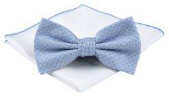 Mucha Męska z Poszetką (Zestaw) - Chattier - Błękitna z Drobnym Wzorem. Niebieskie krawaty i muchy Chattier, bez wzorów, eleganckie. Za 59.00 zł.