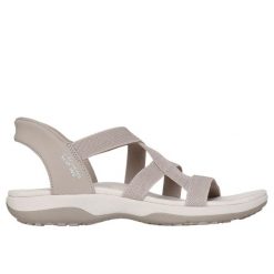 Sandały damskie Skechers Reggae Slim Stretch Flex. Brązowe sandały damskie Skechers, bez wzorów, z materiału, bez obcasa, bez zapięcia. Za 359.50 zł.