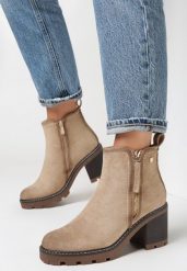 Beżowe Botki na Słupku Boho z Suwakiem Sirdre. Brązowe botki damskie Born2be, bez wzorów, boho, za kostkę, bez obcasa, na obcasie, bez zapięcia. Za 159.99 zł.
