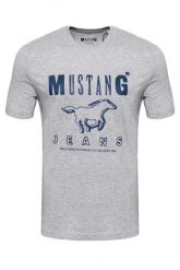 MUSTANG T SHIRT BASIC PRINT TEE MID GREY MELANGE 1008372 4140. Szare t-shirty męskie Mustang, m, bez wzorów, z bawełny, bez kołnierzyka, bez ramiączek. Za 69.99 zł.
