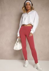 Ciemnoróżowe Legginsy Ozdobione Lampasami Puelle. Czerwone legginsy damskie Renee, bez wzorów, z jeansu. Za 29.99 zł.