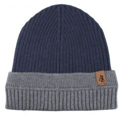 Jesienno-Zimowa Czapka (beanie) – Alties - Granat z Popielem. Niebieskie czapki męskie Alties, na zimę, bez wzorów, z dzianiny. Za 59.00 zł.
