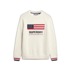 Damski sweter z okrągłym dekoltem Superdry Americana. Białe swetry nierozpinane damskie Superdry, na zimę, bez wzorów, eleganckie, bez kołnierzyka, bez ramiączek. Za 353.95 zł.