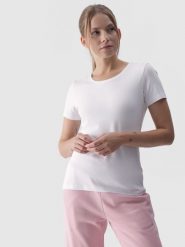 4F T-shirt slim gładki damski - biały XS. Białe t-shirty damskie 4F, xs, bez wzorów, z bawełny, sportowe, bez kołnierzyka, bez ramiączek. Za 39.99 zł.