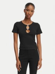 HUGO T-Shirt Diheart 50562071 Czarny Slim Fit. Czarne t-shirty damskie Hugo, xs, bez wzorów, z bawełny, bez kołnierzyka, bez ramiączek. Za 279.99 zł.