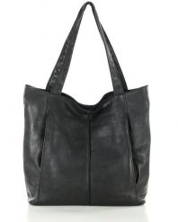 Miękka torba typu shopper skórzana na ramię - MARCO MAZZINI - czarny. Czarne shopperki damskie bez wzorów, ze skóry, na ramię, bez dodatków. Za 376.99 zł.