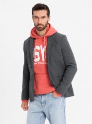 Elegancka marynarka męska z dekoracyjnymi guzikami na mankietach - grafitowa V1 - Rozmiar: L. Szare marynarki męskie Ombre Clothing, l, bez wzorów, z poliesteru, eleganckie, bez kołnierzyka, bez ramiączek. W wyprzedaży za 149.99 zł.