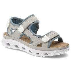Sandały damskie Rieker, cholewka z materiału tekstylnego regulowane paski z zapięciem na rzep na lekkiej sportowej podeszwie, szare, 64074-40. Szare sandały damskie Rieker, bez wzorów, bez obcasa, bez zapięcia. Za 359.00 zł.