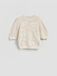 Sweter z bawełną - kremowy. Białe swetry nierozpinane damskie Reserved, l, bez wzorów, z bawełny, bez kołnierzyka, bez ramiączek. Za 119.99 zł.