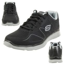 Buty do chodzenia męskie, Skechers Satisfaction. Czarne buty sportowe męskie Skechers, bez wzorów, bez zapięcia, trekkingowe. Za 179.99 zł.