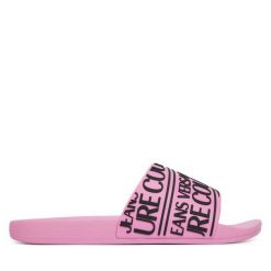 Klapki Versace Jeans Couture. Czerwone klapki męskie Versace Jeans Couture, bez wzorów, z jeansu, bez zapięcia. Za 329.99 zł.