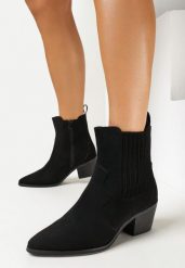 Czarne Botki Kowbojki na Niskim Słupku Catrinne. Czarne botki damskie Born2be, bez wzorów, bez obcasa, na obcasie, bez zapięcia. Za 139.99 zł.