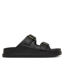 Klapki Blauer. Czarne klapki damskie Blauer, bez wzorów, bez obcasa, bez zapięcia. Za 199.99 zł.