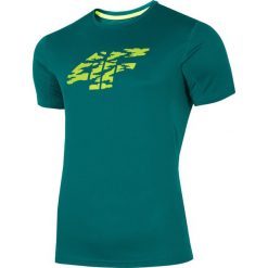Koszulka do biegania męska TSMF204 - morska zieleń. Zielone t-shirty męskie 4F, m, bez wzorów, z dzianiny, bez kołnierzyka, bez ramiączek. W wyprzedaży za 49.99 zł.