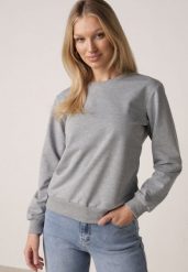 Szara Bluza z Bawełną Ozdobiona Ściągaczami Hilani. Szare bluzy damskie Born2be, l, bez wzorów, z bawełny, casualowe, bez ramiączek, bez kaptura. Za 49.99 zł.