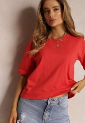 Czerwony T-shirt Clathera. Czerwone t-shirty damskie Renee, l, bez wzorów, z bawełny, bez kołnierzyka, bez ramiączek. Za 24.99 zł.