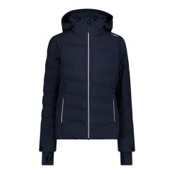 Kurtka puchowa damska z kapturem i zamkiem CMP. Niebieskie kurtki sportowe damskie CMP, na zimę, l, bez wzorów, z puchu, bez ramiączek, z kapturem, narciarskie. W wyprzedaży za 835.50 zł.