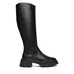 Kozaki Badura. Czarne kozaki damskie Badura, bez wzorów, bez obcasa, na płaskiej podeszwie, bez zapięcia. Za 449.99 zł.