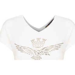 T-shirt AERONAUTICA MILITARE. Białe t-shirty damskie Aeronautica Militare, z aplikacjami, z jersey, bez kołnierzyka, bez ramiączek. W wyprzedaży za 322.00 zł.