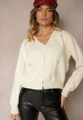 Jasnobeżowy Kardigan z Wiskozy Zdobiony Kwiatowymi Aplikacjami z Perełkami Gemirra. Brązowe kardigany damskie Renee, uniwersalny, z aplikacjami, z jeansu, eleganckie, bez kołnierzyka. Za 159.99 zł.