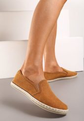 Brązowe Wsuwane Tenisówki Espadryle z Plecioną Podeszwą Elladia. Brązowe trampki i tenisówki damskie Renee, bez wzorów, bez zapięcia. Za 39.99 zł.